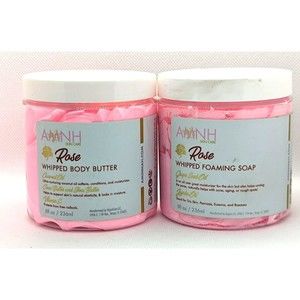 NEW Lot of (2) AMNH Skin Care ROSE Whipped Body Butter / Foaming Soap Vegan